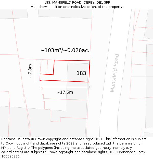 183, MANSFIELD ROAD, DERBY, DE1 3RF: Plot and title map
