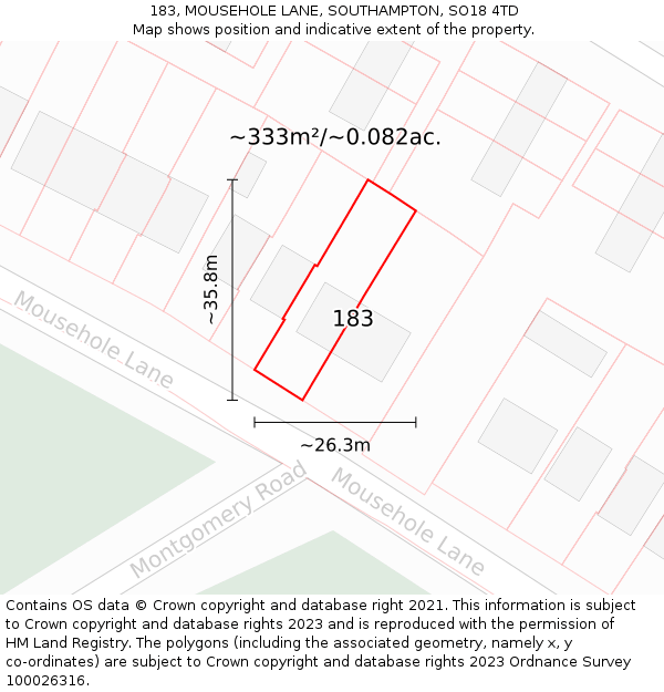 183, MOUSEHOLE LANE, SOUTHAMPTON, SO18 4TD: Plot and title map