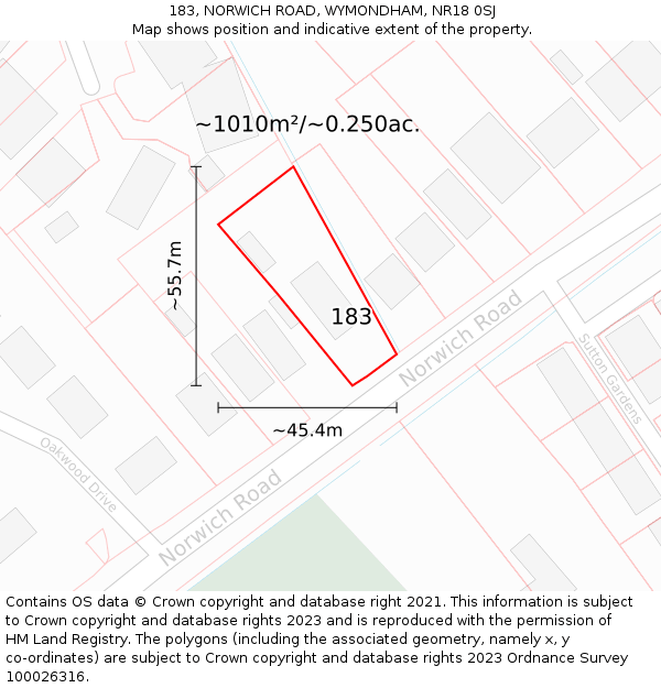 183, NORWICH ROAD, WYMONDHAM, NR18 0SJ: Plot and title map