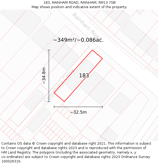 183, RAINHAM ROAD, RAINHAM, RM13 7SB: Plot and title map