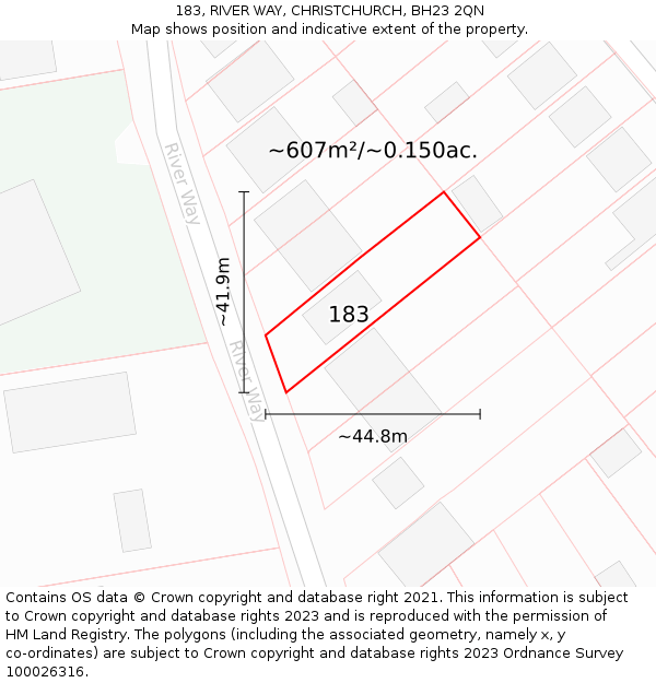 183, RIVER WAY, CHRISTCHURCH, BH23 2QN: Plot and title map