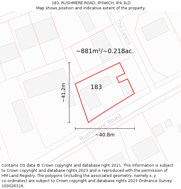 183, RUSHMERE ROAD, IPSWICH, IP4 3LD: Plot and title map