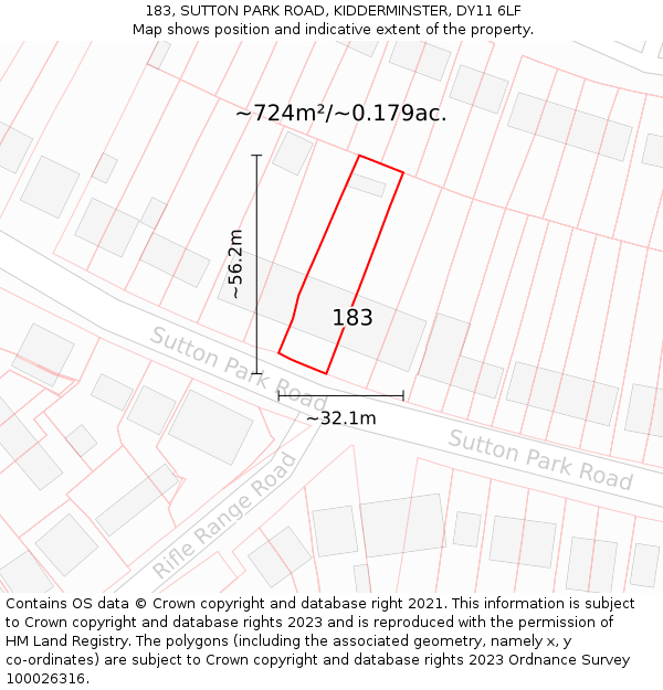 183, SUTTON PARK ROAD, KIDDERMINSTER, DY11 6LF: Plot and title map