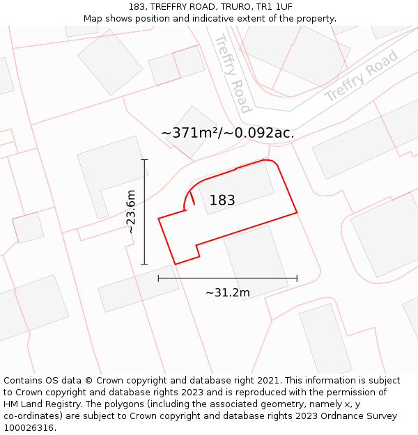 183, TREFFRY ROAD, TRURO, TR1 1UF: Plot and title map