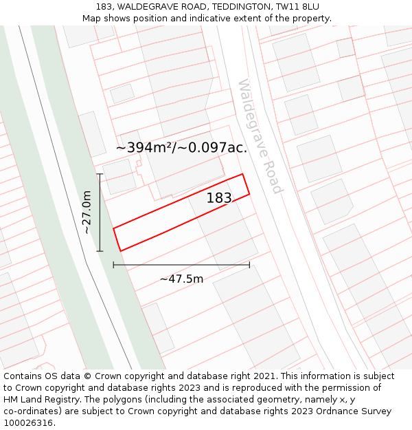 183, WALDEGRAVE ROAD, TEDDINGTON, TW11 8LU: Plot and title map