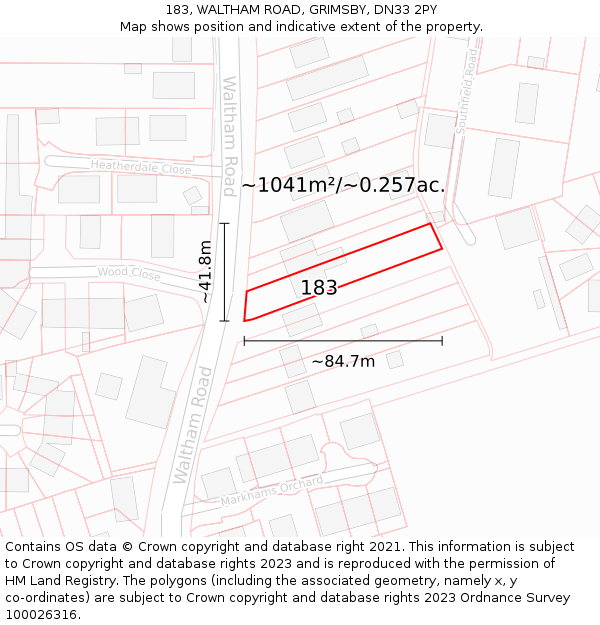 183, WALTHAM ROAD, GRIMSBY, DN33 2PY: Plot and title map
