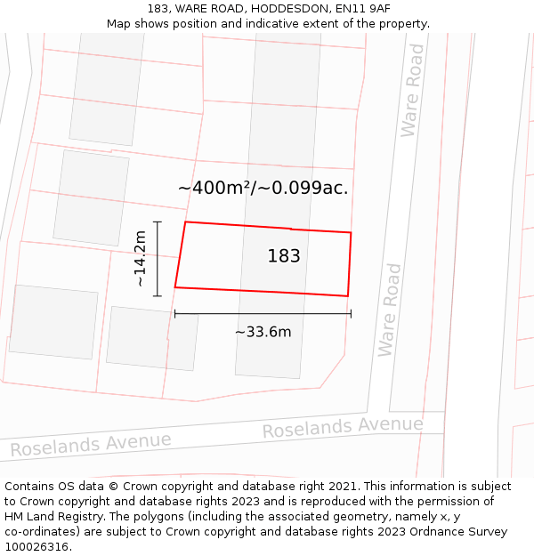 183, WARE ROAD, HODDESDON, EN11 9AF: Plot and title map