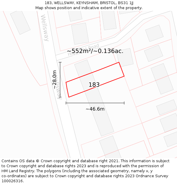 183, WELLSWAY, KEYNSHAM, BRISTOL, BS31 1JJ: Plot and title map