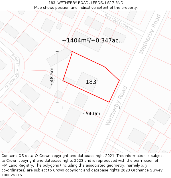 183, WETHERBY ROAD, LEEDS, LS17 8ND: Plot and title map
