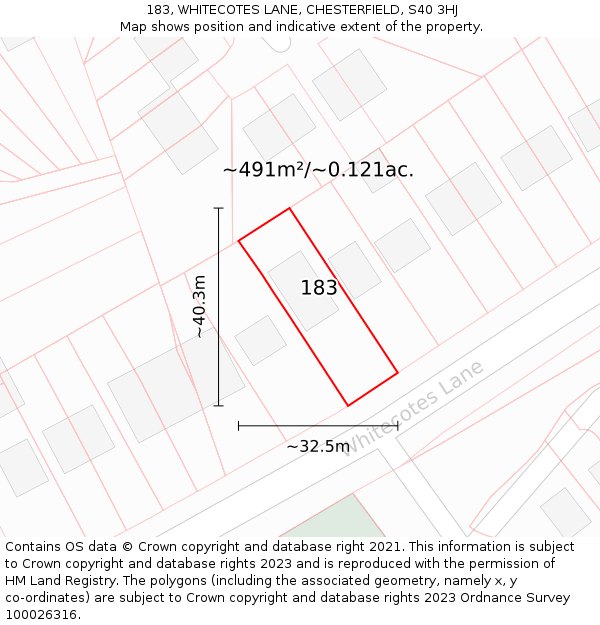 183, WHITECOTES LANE, CHESTERFIELD, S40 3HJ: Plot and title map