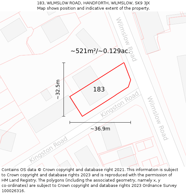 183, WILMSLOW ROAD, HANDFORTH, WILMSLOW, SK9 3JX: Plot and title map