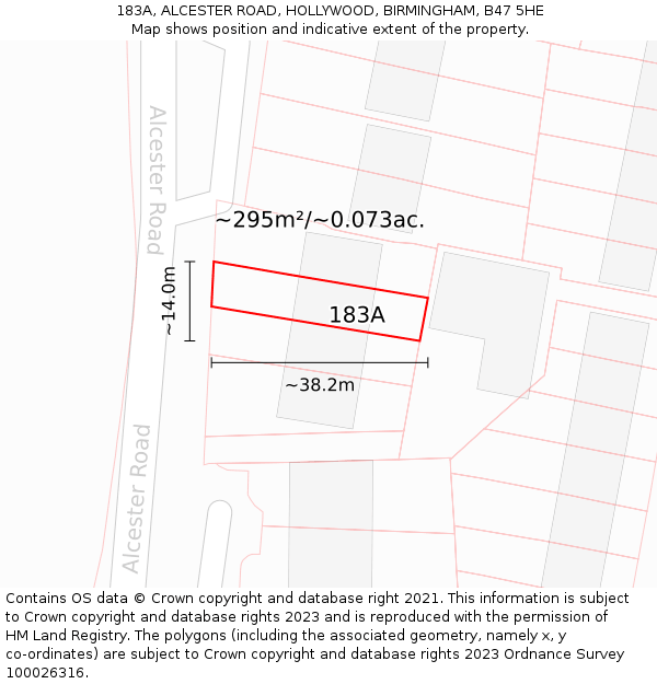 183A, ALCESTER ROAD, HOLLYWOOD, BIRMINGHAM, B47 5HE: Plot and title map