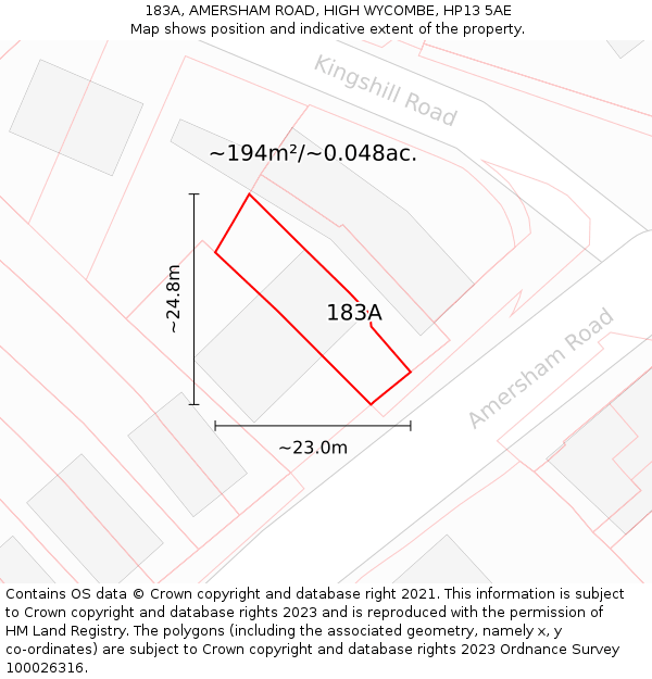 183A, AMERSHAM ROAD, HIGH WYCOMBE, HP13 5AE: Plot and title map