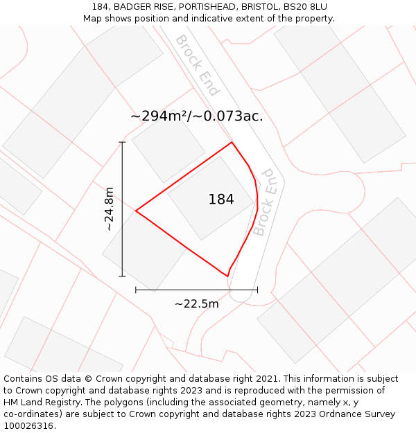 184, BADGER RISE, PORTISHEAD, BRISTOL, BS20 8LU: Plot and title map
