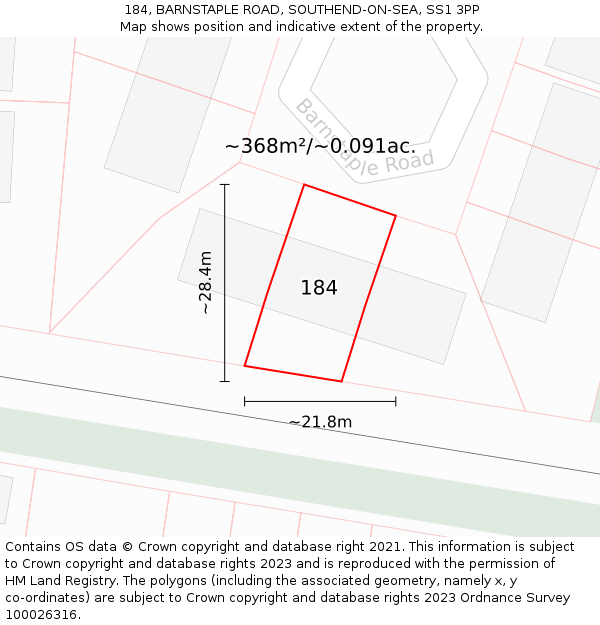 184, BARNSTAPLE ROAD, SOUTHEND-ON-SEA, SS1 3PP: Plot and title map