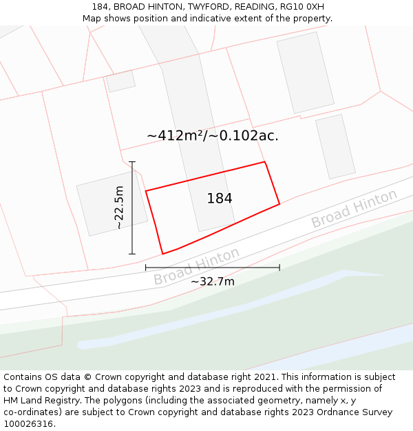 184, BROAD HINTON, TWYFORD, READING, RG10 0XH: Plot and title map