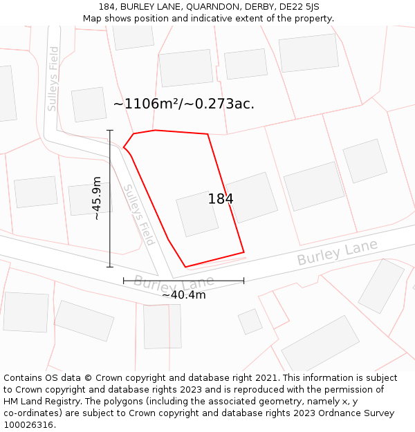 184, BURLEY LANE, QUARNDON, DERBY, DE22 5JS: Plot and title map