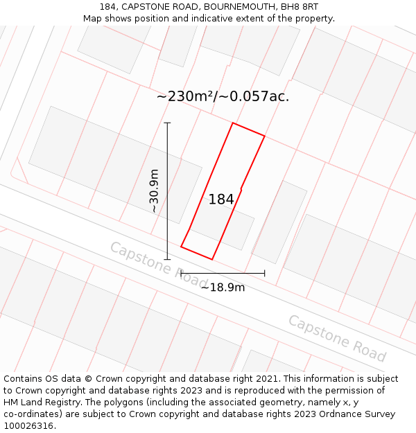 184, CAPSTONE ROAD, BOURNEMOUTH, BH8 8RT: Plot and title map