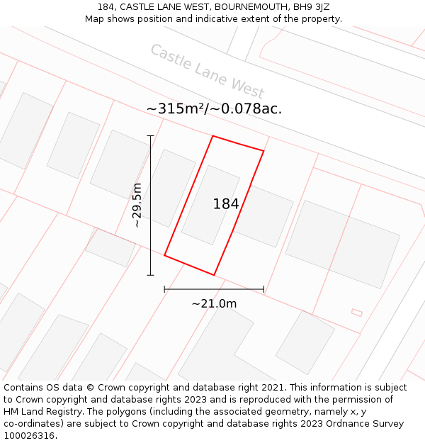 184, CASTLE LANE WEST, BOURNEMOUTH, BH9 3JZ: Plot and title map