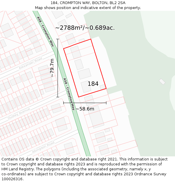 184, CROMPTON WAY, BOLTON, BL2 2SA: Plot and title map
