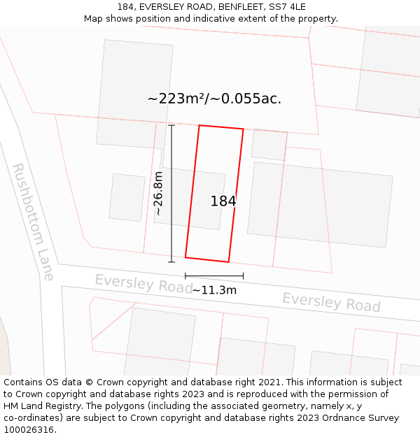 184, EVERSLEY ROAD, BENFLEET, SS7 4LE: Plot and title map