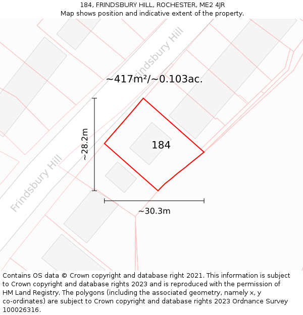 184, FRINDSBURY HILL, ROCHESTER, ME2 4JR: Plot and title map