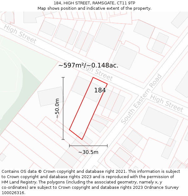 184, HIGH STREET, RAMSGATE, CT11 9TP: Plot and title map