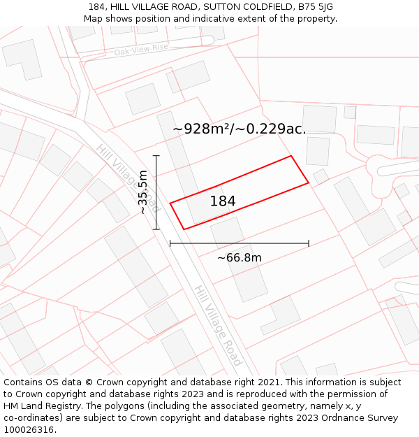 184, HILL VILLAGE ROAD, SUTTON COLDFIELD, B75 5JG: Plot and title map
