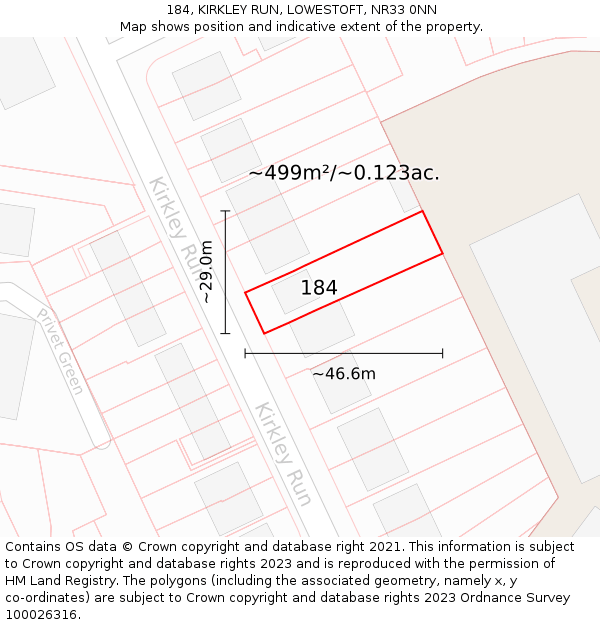 184, KIRKLEY RUN, LOWESTOFT, NR33 0NN: Plot and title map