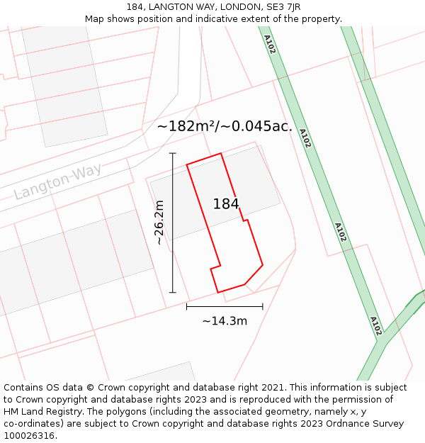 184, LANGTON WAY, LONDON, SE3 7JR: Plot and title map