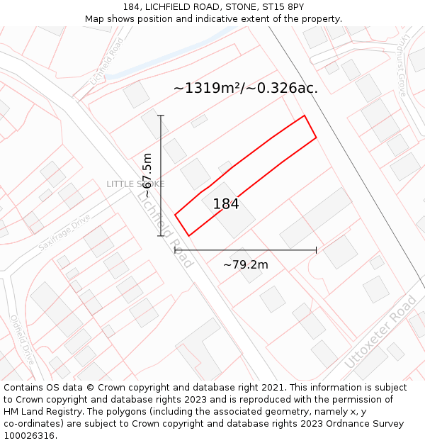 184, LICHFIELD ROAD, STONE, ST15 8PY: Plot and title map