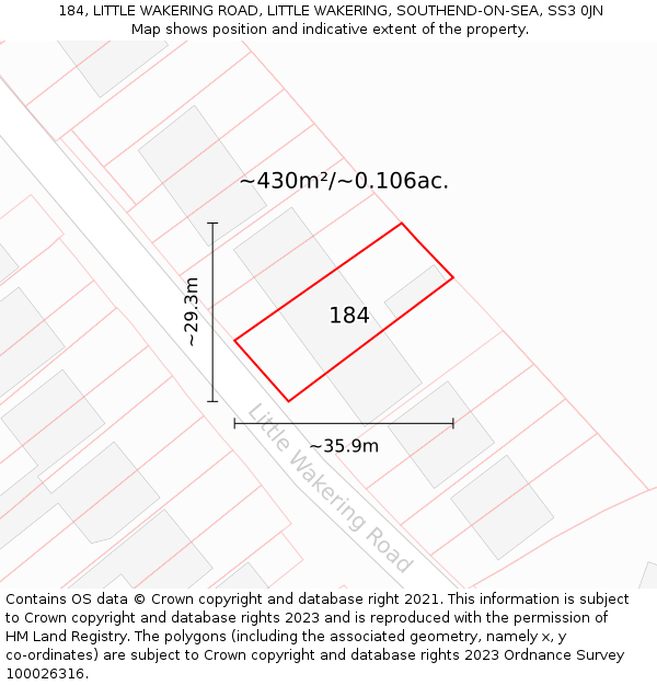 184, LITTLE WAKERING ROAD, LITTLE WAKERING, SOUTHEND-ON-SEA, SS3 0JN: Plot and title map