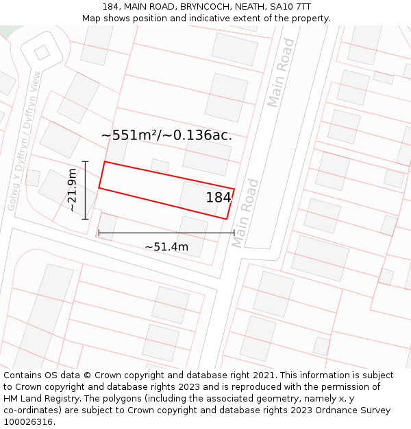 184, MAIN ROAD, BRYNCOCH, NEATH, SA10 7TT: Plot and title map