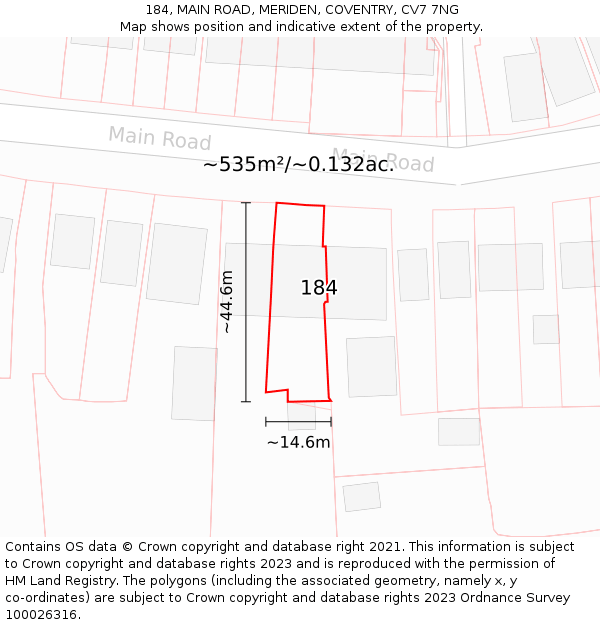 184, MAIN ROAD, MERIDEN, COVENTRY, CV7 7NG: Plot and title map