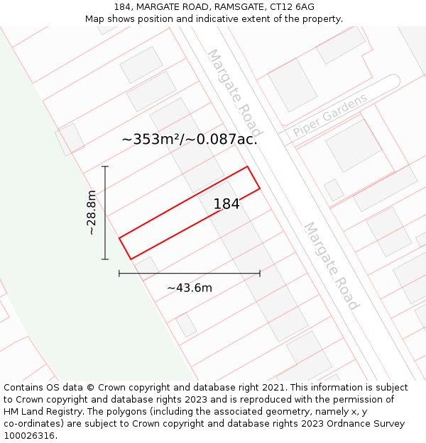 184, MARGATE ROAD, RAMSGATE, CT12 6AG: Plot and title map