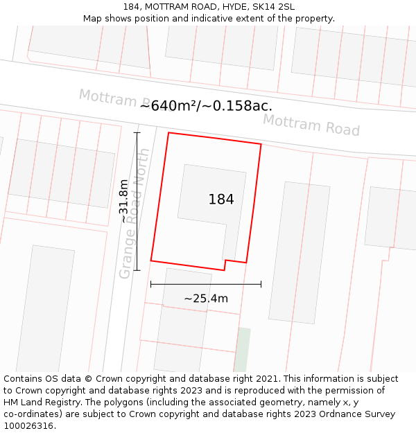 184, MOTTRAM ROAD, HYDE, SK14 2SL: Plot and title map