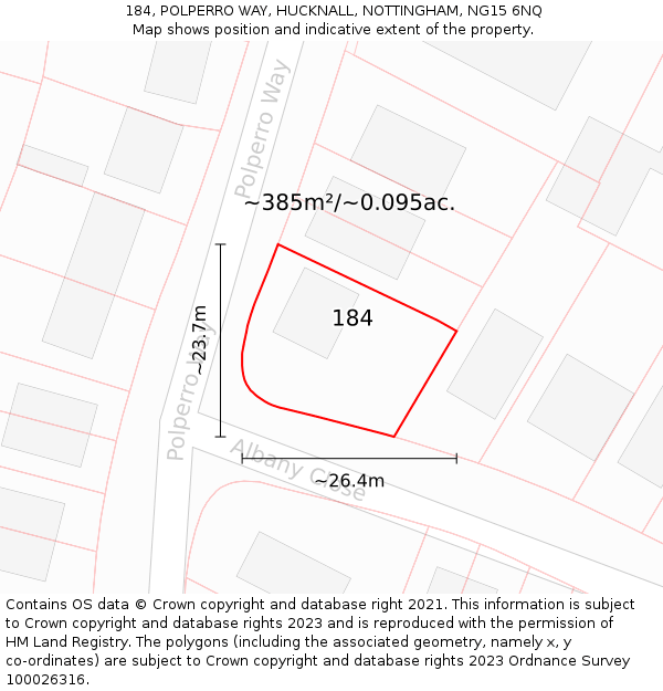 184, POLPERRO WAY, HUCKNALL, NOTTINGHAM, NG15 6NQ: Plot and title map