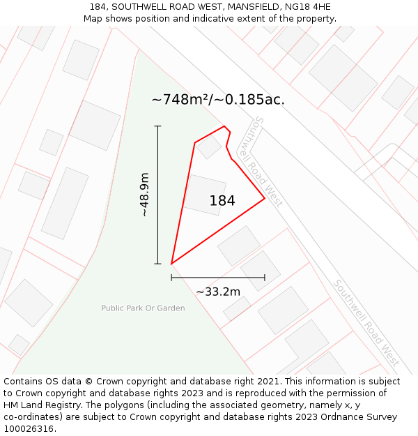 184, SOUTHWELL ROAD WEST, MANSFIELD, NG18 4HE: Plot and title map