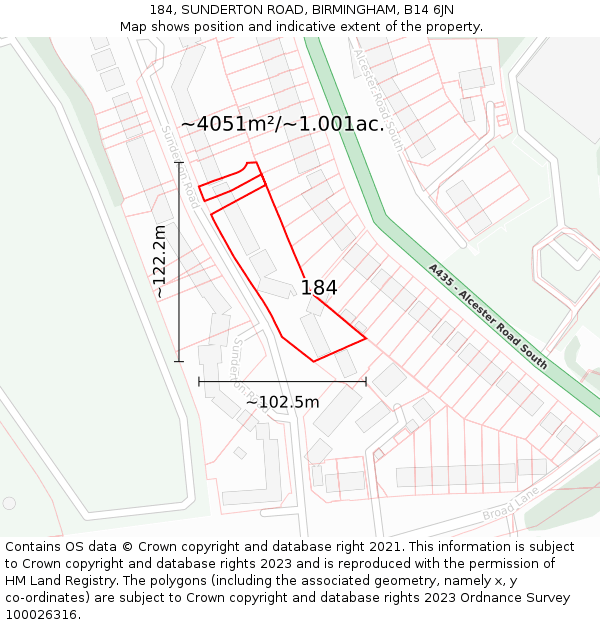 184, SUNDERTON ROAD, BIRMINGHAM, B14 6JN: Plot and title map