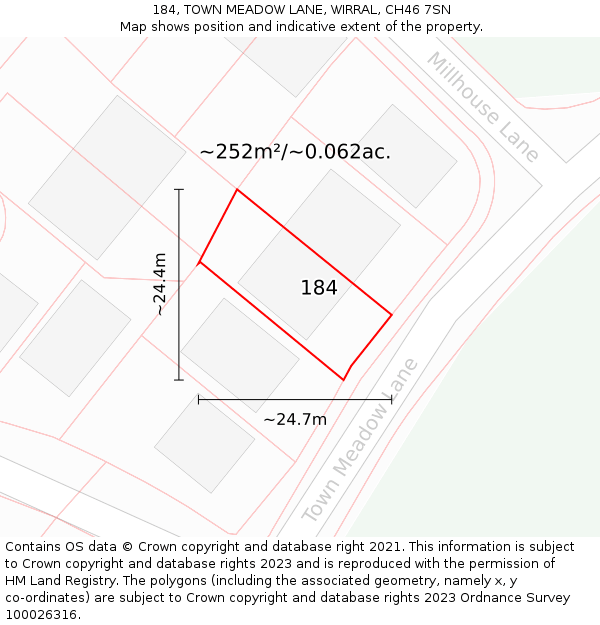 184, TOWN MEADOW LANE, WIRRAL, CH46 7SN: Plot and title map