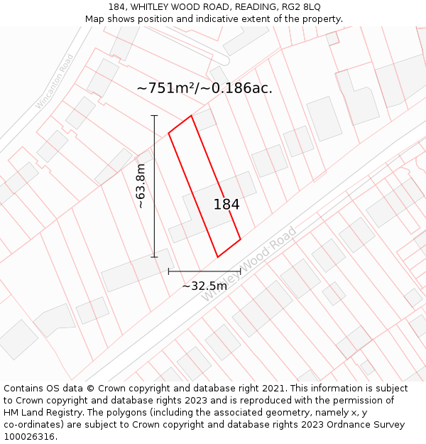 184, WHITLEY WOOD ROAD, READING, RG2 8LQ: Plot and title map