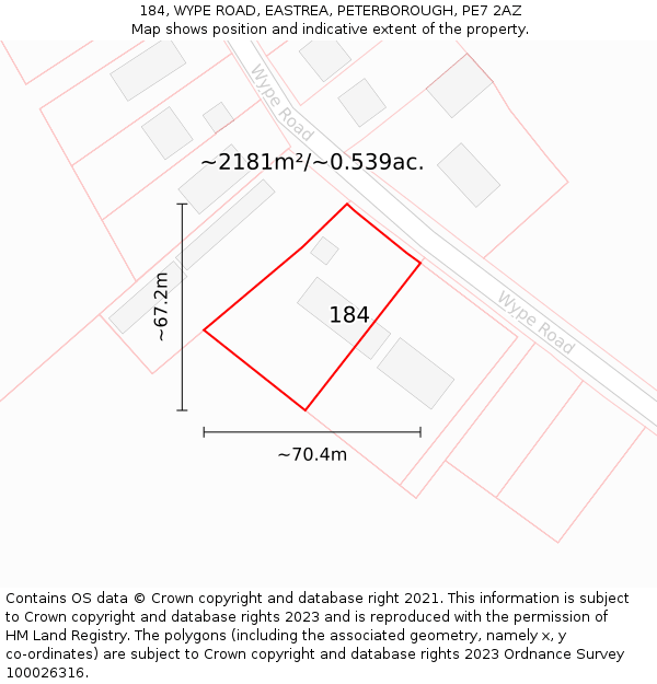 184, WYPE ROAD, EASTREA, PETERBOROUGH, PE7 2AZ: Plot and title map