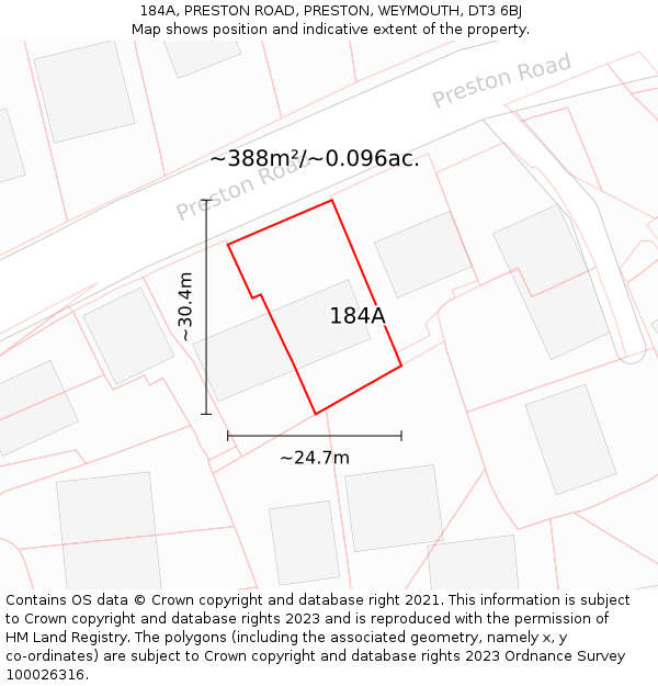 184A, PRESTON ROAD, PRESTON, WEYMOUTH, DT3 6BJ: Plot and title map