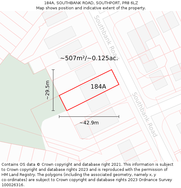 184A, SOUTHBANK ROAD, SOUTHPORT, PR8 6LZ: Plot and title map