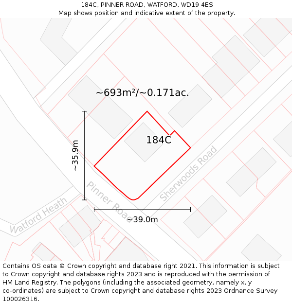 184C, PINNER ROAD, WATFORD, WD19 4ES: Plot and title map