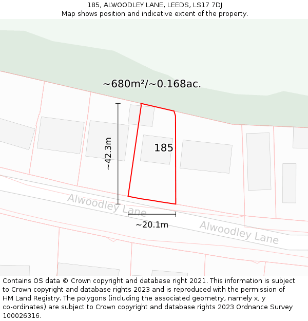 185, ALWOODLEY LANE, LEEDS, LS17 7DJ: Plot and title map