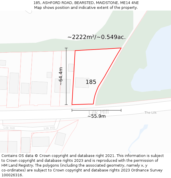 185, ASHFORD ROAD, BEARSTED, MAIDSTONE, ME14 4NE: Plot and title map