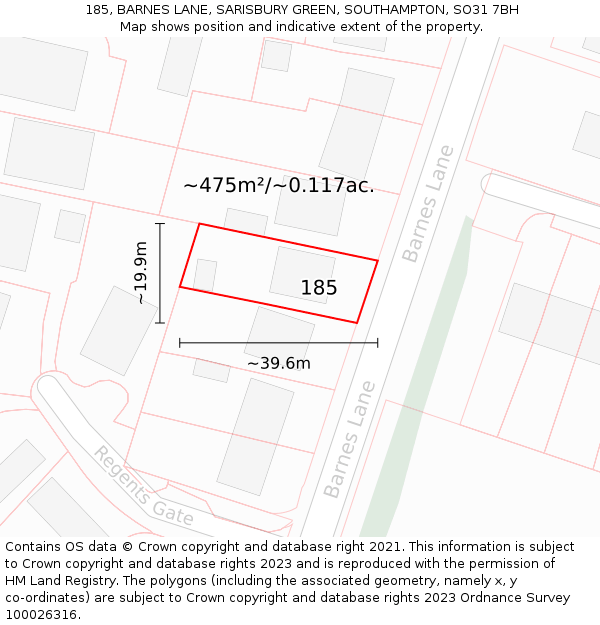 185, BARNES LANE, SARISBURY GREEN, SOUTHAMPTON, SO31 7BH: Plot and title map