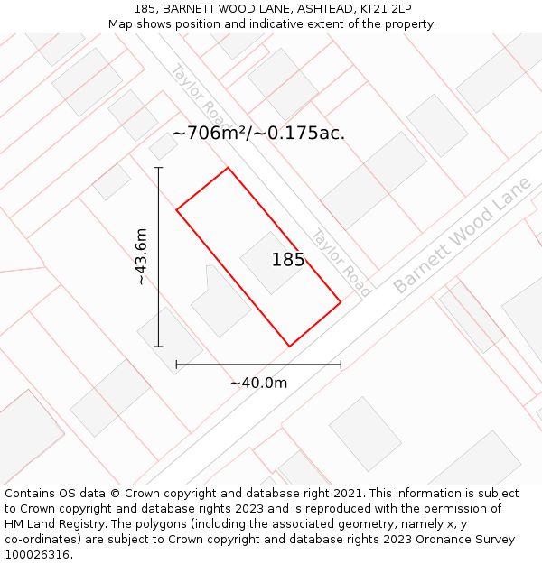 185, BARNETT WOOD LANE, ASHTEAD, KT21 2LP: Plot and title map