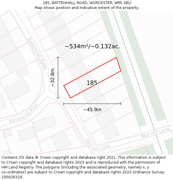 185, BATTENHALL ROAD, WORCESTER, WR5 2BU: Plot and title map